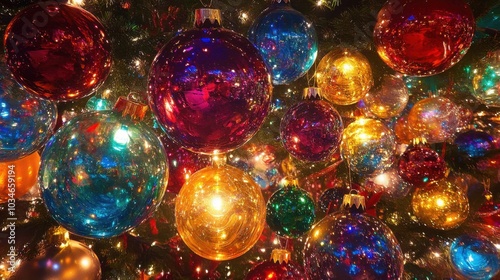 Colorful Christmas Ornaments on a Tree