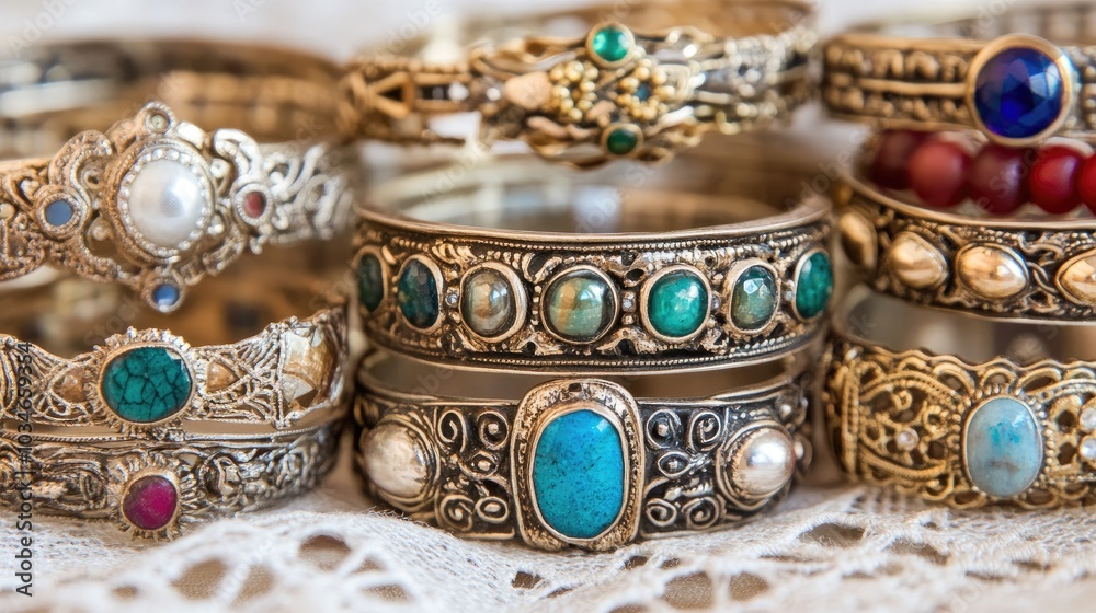 Obraz premium Elegant Vintage Bracelets with Gemstone Accents