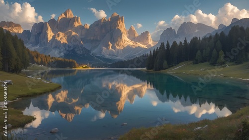 Stunning Mountain Lake Reflection at Sunset