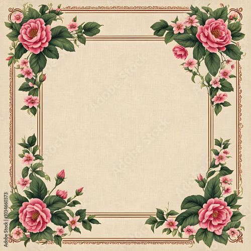 frame with pink roses