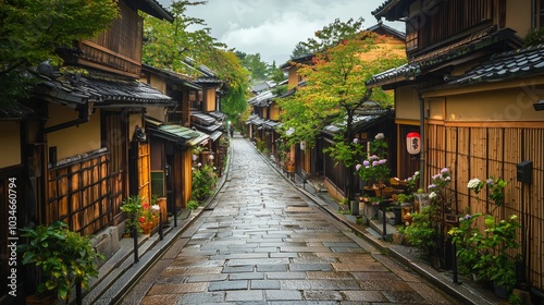 Serene Alleyway in Kyoto with Stone Paved Roads