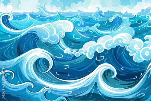 Seamless pattern background of beautiful blue ocean waves MONA