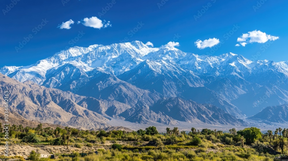 Majestic mountain range with snow capped peaks under a clear blue sky creating a breathtaking landscape ideal for nature enthusiasts Majestic mountain range with snow capped peaks under a clear blue sky creating a breathtaking landscape ideal for nature enthusiasts