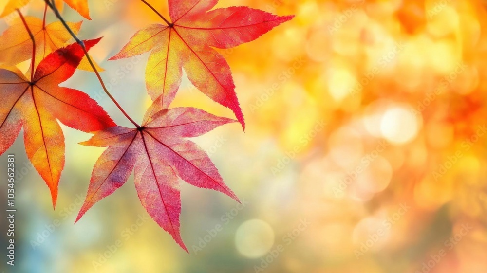 Closeup of autumn leaves in rich shades of red, orange, and yellow, with soft focus background, Fall foliage, natures beauty, autumn colors Closeup of autumn leaves in rich shades of red, orange, and yellow, with soft focus background, Fall foliage, natures beauty, autumn colors
