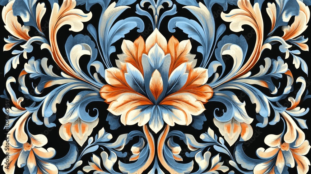 Contemporary floral motif in raster format Suitable for design embroidery wallpaper printing and fashion applications Features intricate Persian relief patterns in art glass style