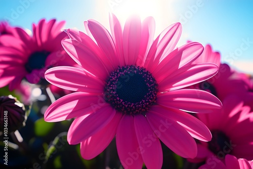 Closeup Pink Daisy Flower Blooming in Sunlight