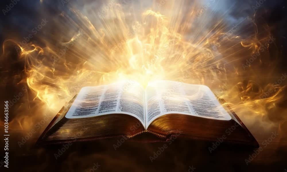 an open bible enveloped in light