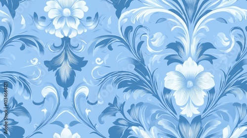 Light blue floral seamless pattern with ornamental design