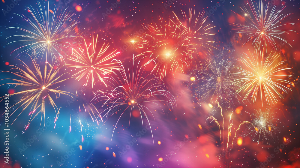 Naklejka premium Colorful fireworks lighting up the night sky in a dazzling display of light