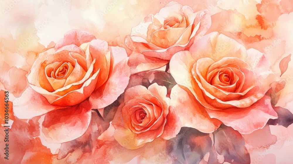 Peach and pink roses Watercolor illustration created by hand Peach and pink roses Watercolor illustration created by hand