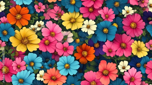 Seamless background featuring multicolored flowers Textured design element Illustration