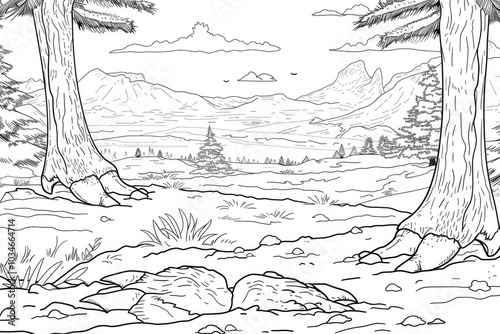 Coloring book illustration of elegant reindeer hooves in a snowy landscape