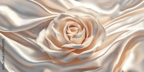 Beige rose on a white silk background with ample copy space, Beige rose on white silk background with ample space for text photo