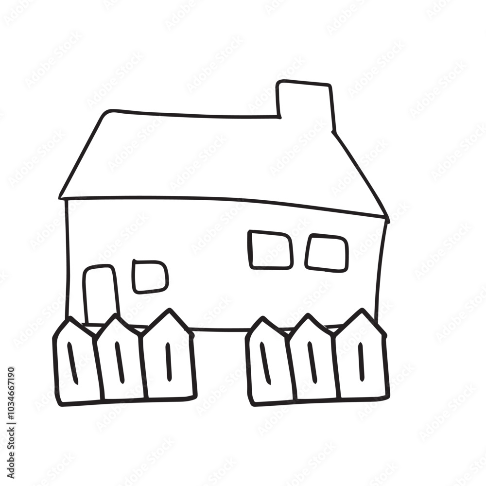 simple village doodles illustration design. home, tree, mountain, village, tree, sun