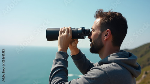 Binoculars Looking at Ocean