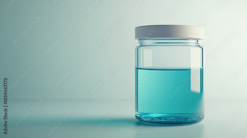 Transparent chemical solution in a plastic container isolated on a light background Transparent chemical solution in a plastic container isolated on a light background