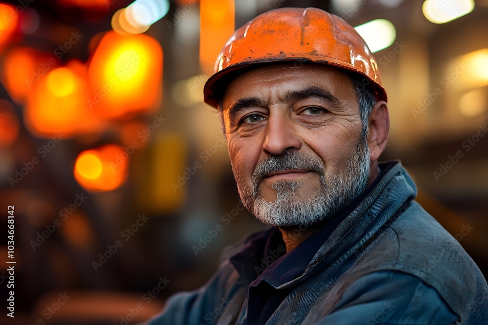 Steel Mill Worker in Hard Hat and Safety Gear Steel Mill Worker in Hard Hat and Safety Gear