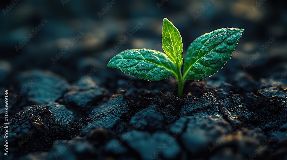Naklejka premium resilient green sprout emerges from dry cracked soil symbolizing hope and renewal in nature this powerful image captures the essence of growth resilience and the promise of new beginnings