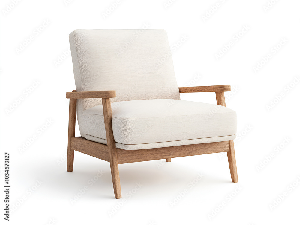 Modern comfortable white chair with wooden frame, perfect for stylish interiors. Modern comfortable white chair with wooden frame, perfect for stylish interiors.