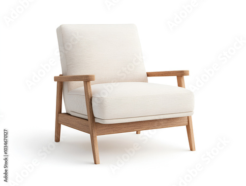 Modern comfortable white chair with wooden frame, perfect for stylish interiors.