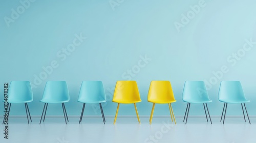 Yellow chair standing out from the crowd. Business concept. 3D rendering