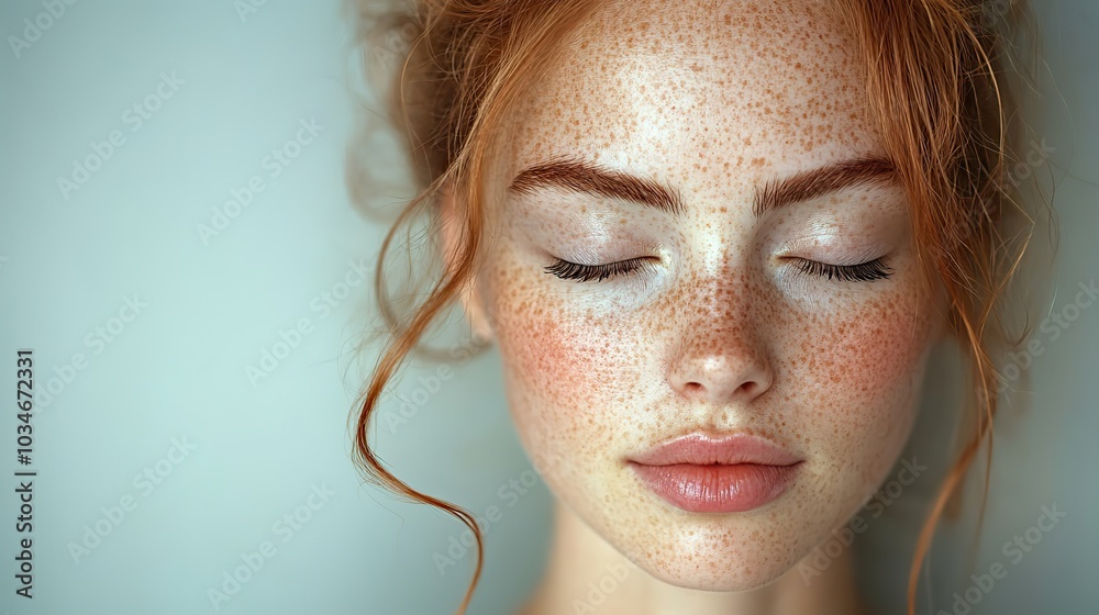 serene woman with clear skin and freckles eyes closed symbolizing the connection between mental wellbeing and skin health in psychodermatology serene woman with clear skin and freckles eyes closed symbolizing the connection between mental wellbeing and skin health in psychodermatology