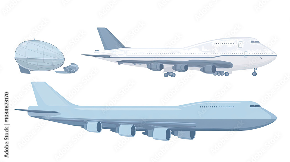 Obraz premium Varied Aircraft and Airships on Transparent Background Generative AI