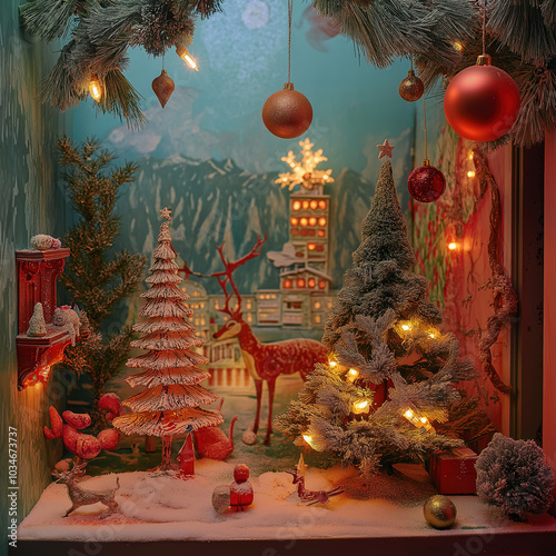 christmas tree with candles, lights and decorations store display