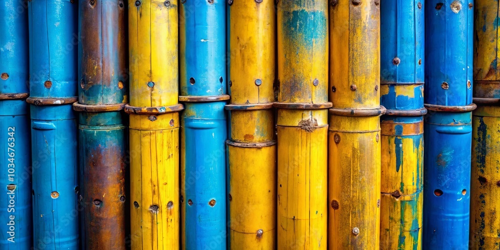 A symphony of faded hues on weathered cylindrical forms, showcasing the passage of time and the beauty of imperfect textures. A symphony of faded hues on weathered cylindrical forms, showcasing the passage of time and the beauty of imperfect textures.