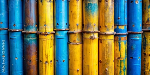 A symphony of faded hues on weathered cylindrical forms, showcasing the passage of time and the beauty of imperfect textures. photo