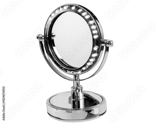 Elegant makeup mirror with LED lights, perfect for precise makeup application and grooming in any setting.