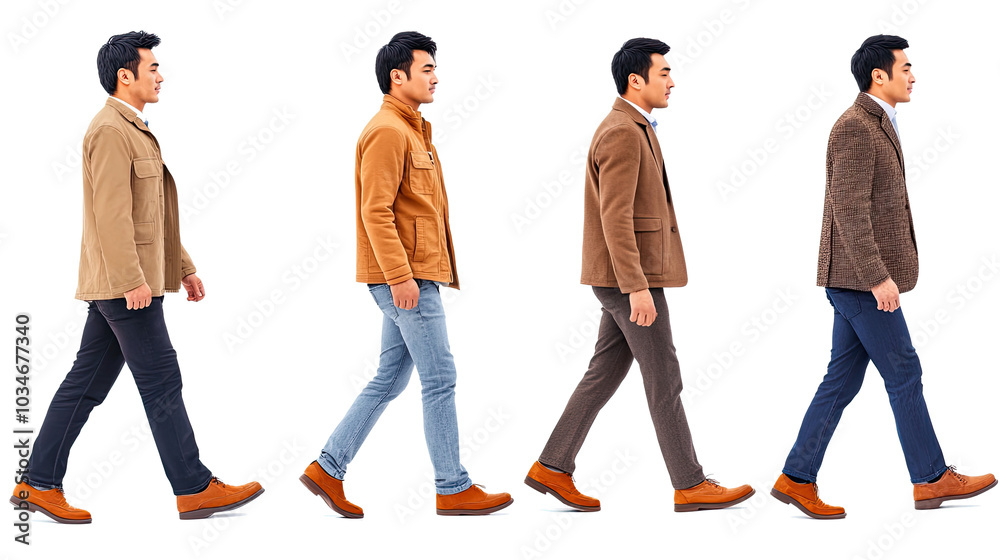 Naklejka premium Asian Men in Casual Outfits on a Clear Background Generative AI