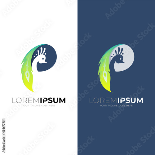 P logo with peacock design colorful, abstract animal
