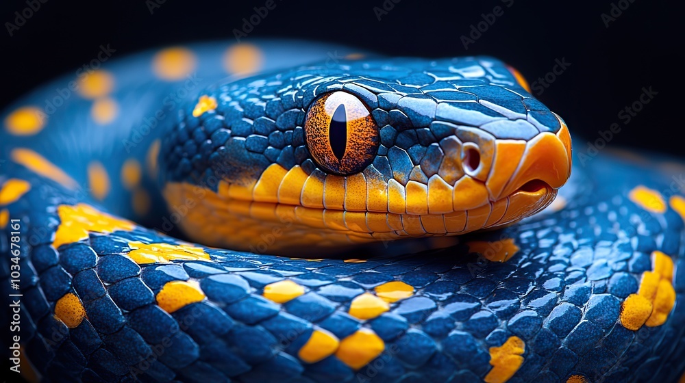 Fototapeta premium vibrant blue and yellow snake symbolizing the python programming language s versatility and power