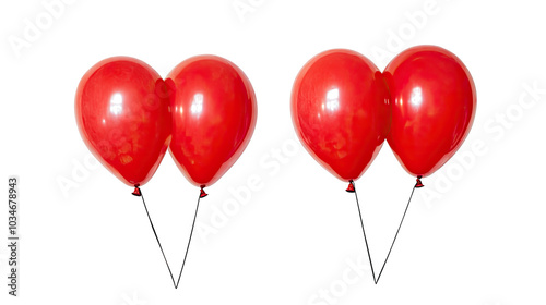 Set of Red Heart-Shaped Balloons Isolated on a Transparent Background Generative AI