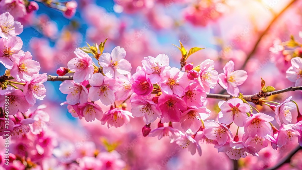 A Delicate Bouquet of Soft Pink Blossoms Basking in Warm Sunlight, Their Petals Unfurling in a Dance of Springtime Renewal A Delicate Bouquet of Soft Pink Blossoms Basking in Warm Sunlight, Their Petals Unfurling in a Dance of Springtime Renewal