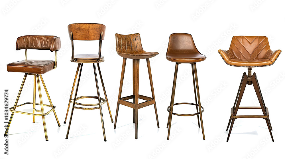 Five Stylish Bar Stools on a Clear Background Generative AI Five Stylish Bar Stools on a Clear Background Generative AI