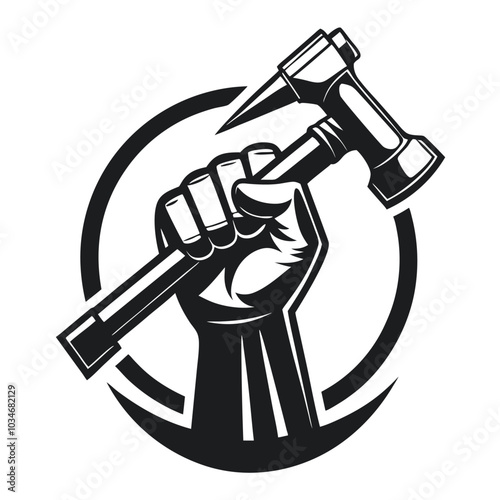 Silhouette hand holding hammer for construction or labor day celebration logo symbol design on white background