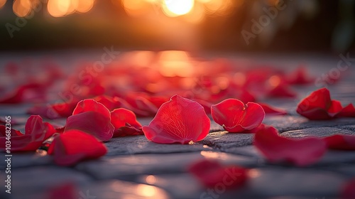 wedding scene with rose petals falling symbolizing love and celebration.stock image