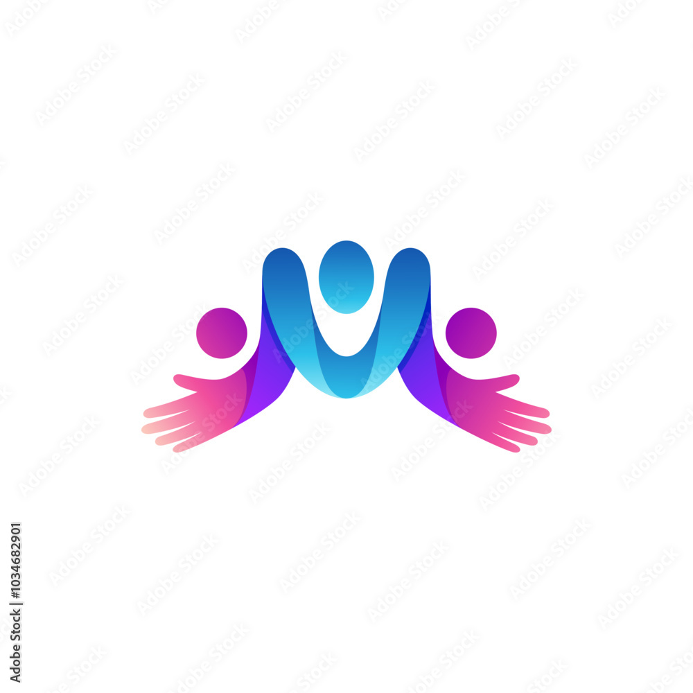 Charity logo with community design template, M icons, 3d colorful