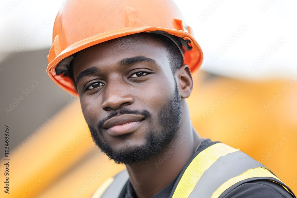Construction Worker Portrait Hard Hat Safety Vest African American Man Construction Worker Portrait Hard Hat Safety Vest African American Man