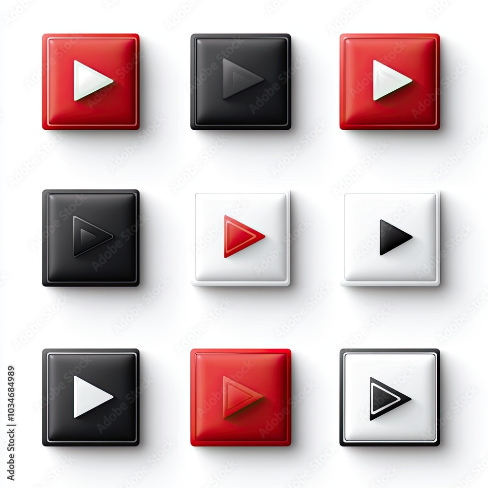 Nine Play Buttons in Different Color Combinations Nine Play Buttons in Different Color Combinations