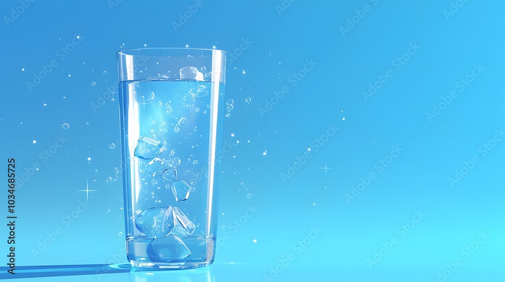 Glass of Water with Ice Cubes and Bubbles. Glass of Water with Ice Cubes and Bubbles.