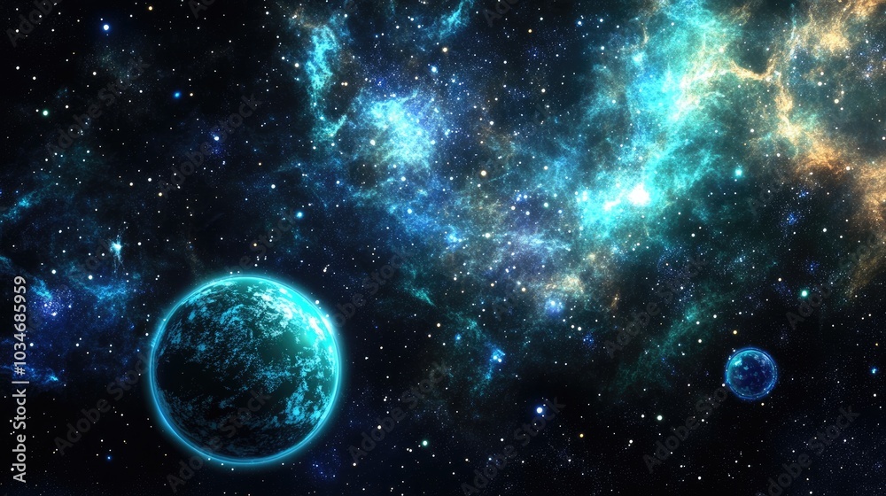 2D illustration with a deep space stellar background featuring a black universe and a cold nebula in a 3D cartoon rendering 2D illustration with a deep space stellar background featuring a black universe and a cold nebula in a 3D cartoon rendering