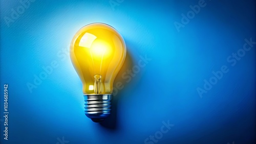 A single glowing incandescent light bulb, illuminating a bright blue backdrop, symbolizing knowledge, inspiration, and innovation