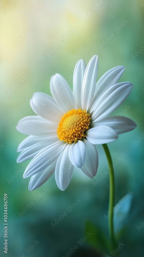 A macro shot of a delicate white daisy with a yellow center