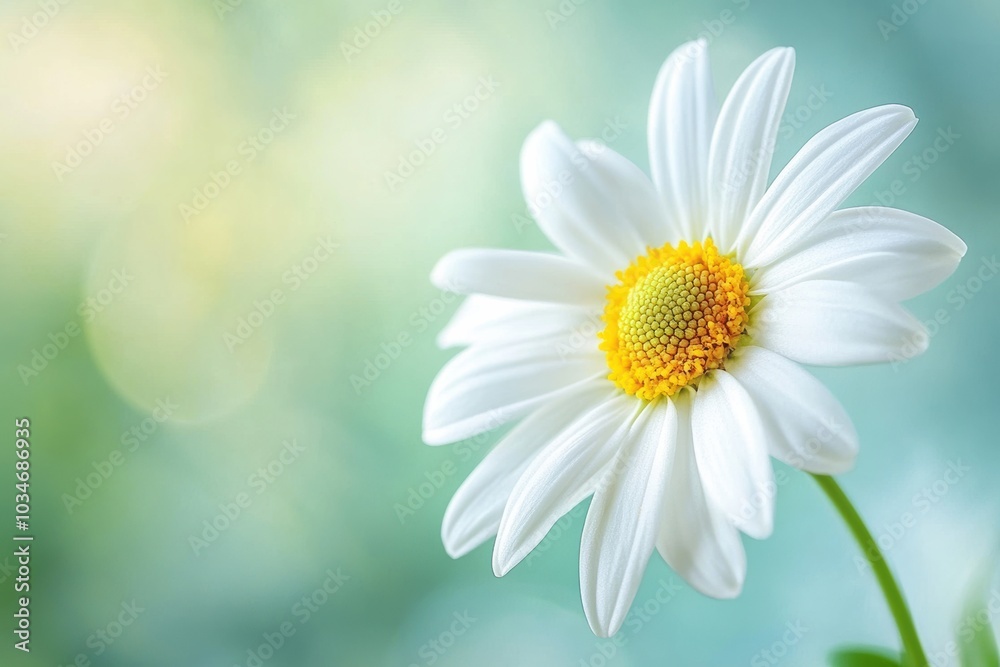 A macro shot of a delicate white daisy with a yellow center A macro shot of a delicate white daisy with a yellow center