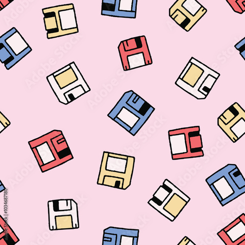 Floppy Disk Vector Seamless Pattern illustration for Print, Wallpaper, Decoration.