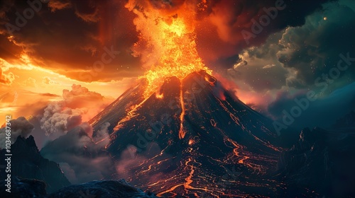 Volcanic Eruption: A Fiery Mountain Landscape