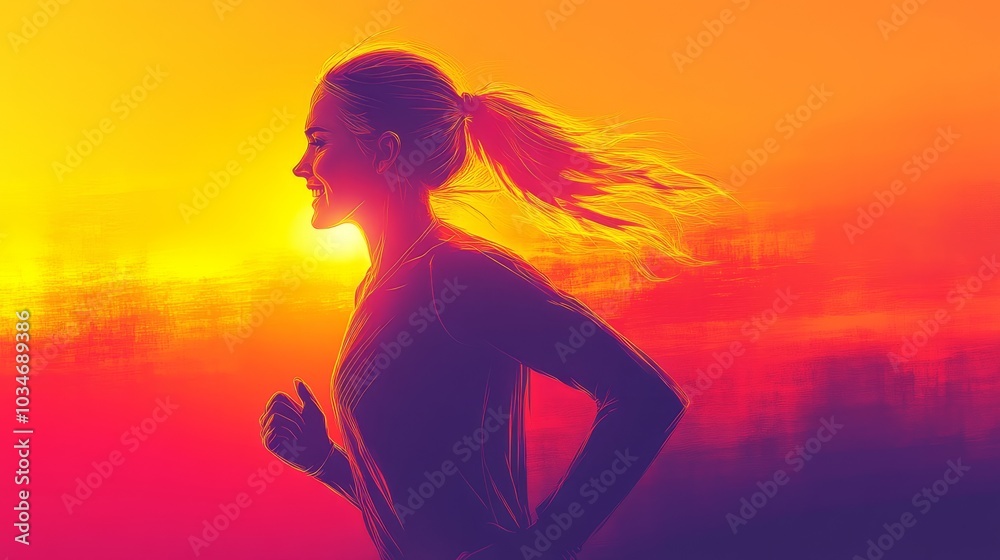 Silhouette of a woman running towards the sunset. Silhouette of a woman running towards the sunset.